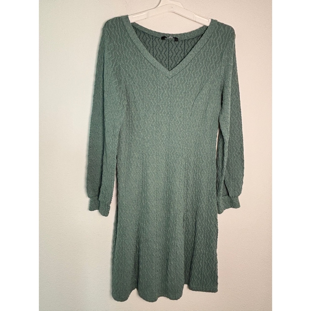 Dokotoo Womens Sage Green Cable Knit V-Neck Long Sleeve Sweater Dress Size Large